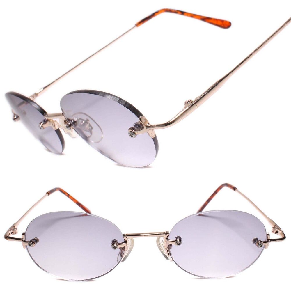 Genuine Vintage 80s Style Hip Hop Dapper Round Sunglasses Rimless Gold Frame